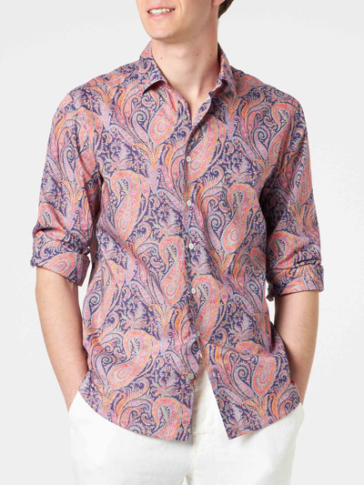 Shop Mc2 Saint Barth Man Muslin Cotton Sikelia Shirt With Paisley Print Made With Liberty Fabric In Orange