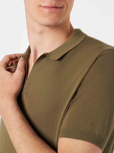 Shop Mc2 Saint Barth Man Military Green Knitted Polo T-shirt Sloan