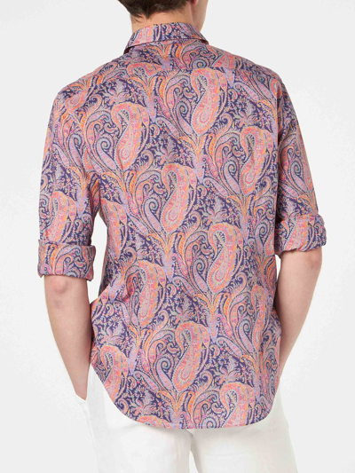 Shop Mc2 Saint Barth Man Muslin Cotton Sikelia Shirt With Paisley Print Made With Liberty Fabric In Orange