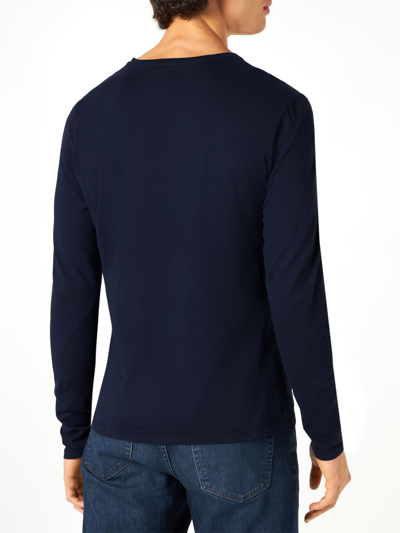 Shop Mc2 Saint Barth Man Long-sleeves T-shirt With Saint Barth Print In Blue
