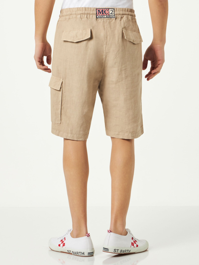 Mc2 Saint Barth Man Linen Beige Bermuda Shorts In White