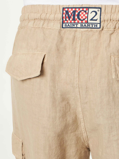 Mc2 Saint Barth Man Linen Beige Bermuda Shorts In White
