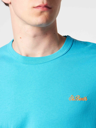 Mc2 Saint Barth Man Light-blue Cotton T-shirt In Sky