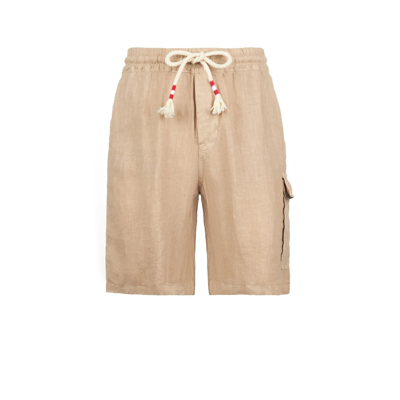 Mc2 Saint Barth Man Linen Beige Bermuda Shorts In White