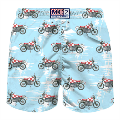 Mc2 Saint Barth Man Light Fabric Swim Shorts With Motorbike Print