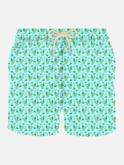 Mc2 Saint Barth Man Lightweight Fabric Swim-shorts Lighting Micro Fantasy With Penguins Print In Green