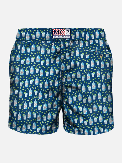 MC2 SAINT BARTH MAN LIGHT FABRIC SWIM SHORTS WITH GIN BOTTLE PRINT 