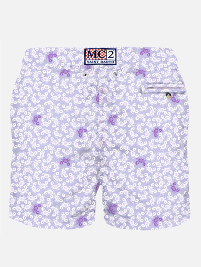 Mc2 Saint Barth Man Light Fabric Swim Shorts With Crab Print In Purple