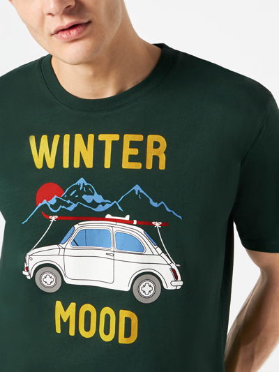 Shop Mc2 Saint Barth Man Forest Green T-shirt With Car Print Fiat 500 Special Edition