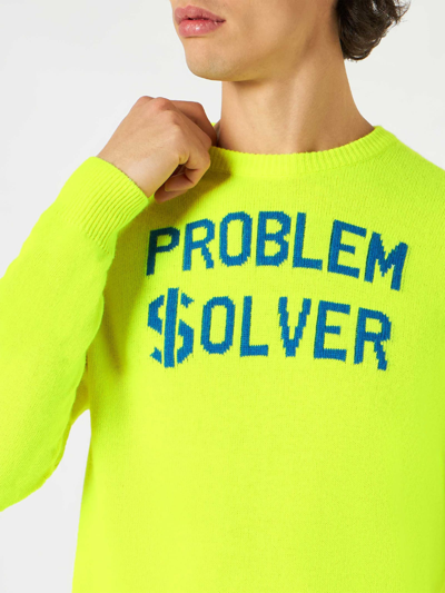 Mc2 Saint Barth Man Fluo Yellow Sweater With Print In Yellow