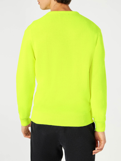 Mc2 Saint Barth Man Fluo Yellow Sweater With Print In Yellow