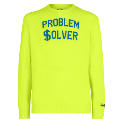 Mc2 Saint Barth Man Fluo Yellow Sweater With Print In Yellow