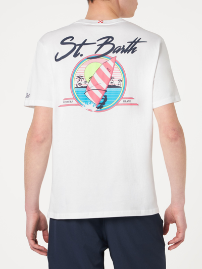 Shop Mc2 Saint Barth Man Cotton T-shirt With St. Barth Surf Print In White