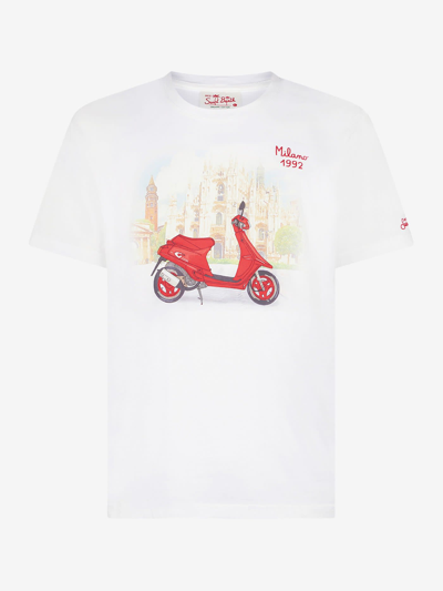 Shop Mc2 Saint Barth Man Cotton T-shirt With Milano Moto 1992 Print In White