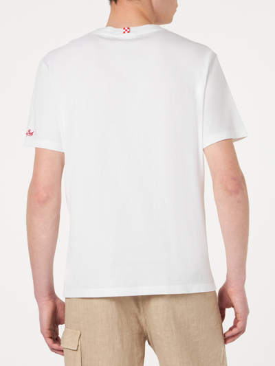 Shop Mc2 Saint Barth Man Cotton T-shirt With Ibiza Padel Club Embroidery In White