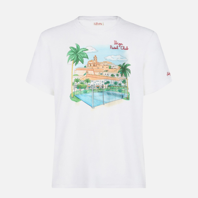 Shop Mc2 Saint Barth Man Cotton T-shirt With Ibiza Padel Club Embroidery In White