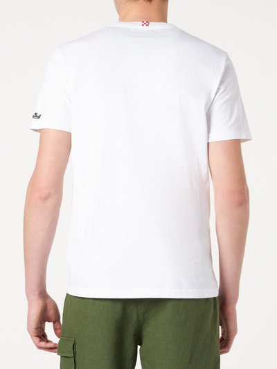 Mc2 Saint Barth Man Cotton T-shirt With Green Bandanna Pocket In White