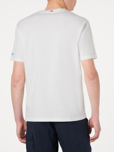 Shop Mc2 Saint Barth Man Cotton T-shirt With Gin Tonic, Please! Embroidery In White