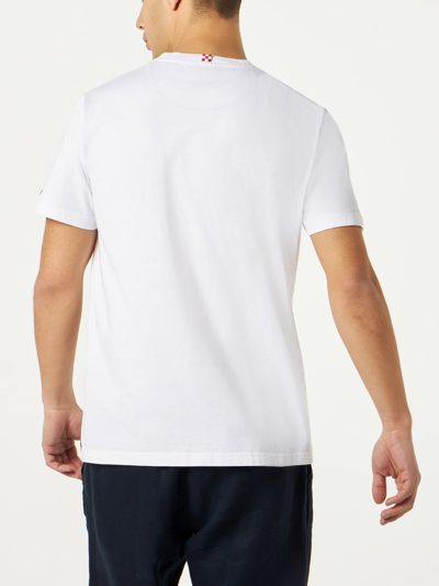 Shop Mc2 Saint Barth Man Cotton T-shirt With Ducky Print Pocket In White