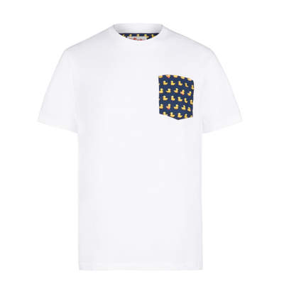 Shop Mc2 Saint Barth Man Cotton T-shirt With Ducky Print Pocket In White