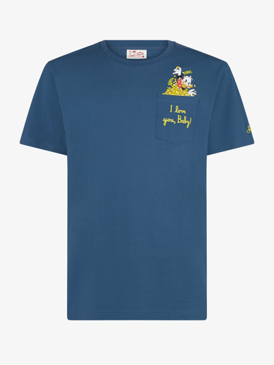 Mc2 Saint Barth Man Cotton T-shirt With Embroidery ©disney Special Edition In Blue