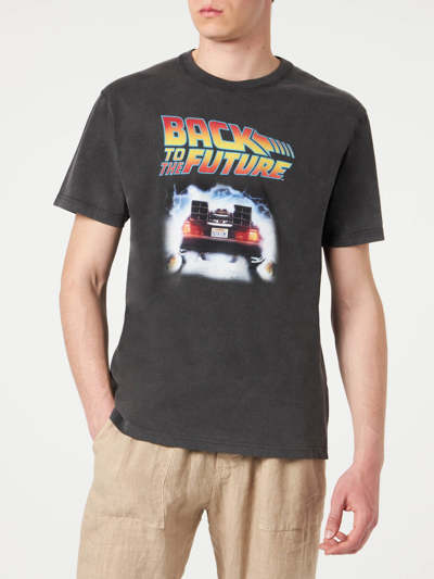 Shop Mc2 Saint Barth Man Cotton T-shirt With Back To The Future Front Print Back To The Future Special Edition In Black
