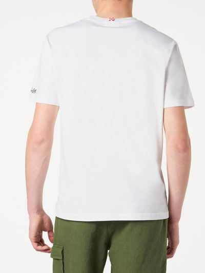Shop Mc2 Saint Barth Man Cotton T-shirt With Back In Saint Barth Print In White