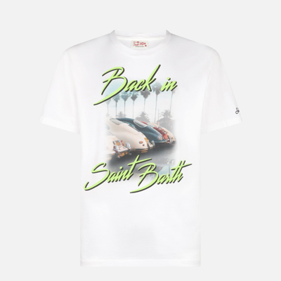 Mc2 Saint Barth Man Cotton T-shirt With Back In St. Barth Print In White