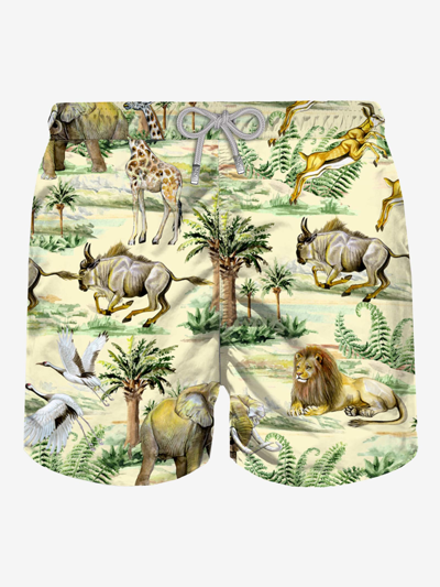 Shop Mc2 Saint Barth Man Classic Swim Shorts Wild Life Print In Brown