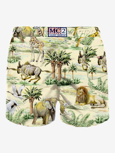 Mc2 Saint Barth Man Classic Swim Shorts Wild Life Print In Brown