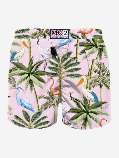 Shop Mc2 Saint Barth Man Classic Swim Short With Tropical Print In Pink