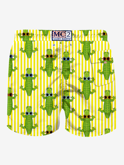 Shop Mc2 Saint Barth Man Classic Swim Short Crocodile Print In Yellow