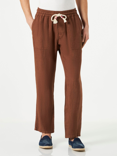Shop Mc2 Saint Barth Man Brown Linen Pants