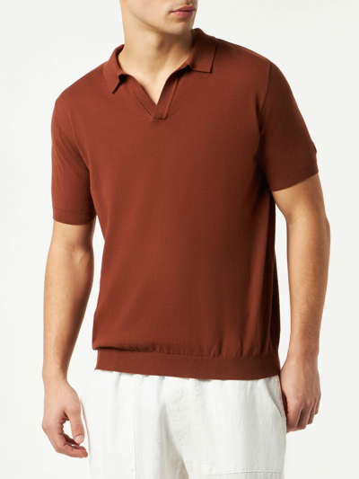 Shop Mc2 Saint Barth Man Brown Knitted Polo T-shirt Sloan