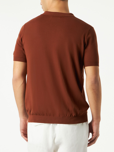 Shop Mc2 Saint Barth Man Brown Knitted Polo T-shirt Sloan