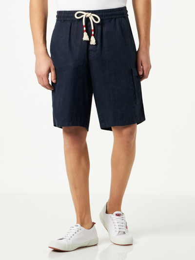 Shop Mc2 Saint Barth Man Blue Linen Bermuda Shorts