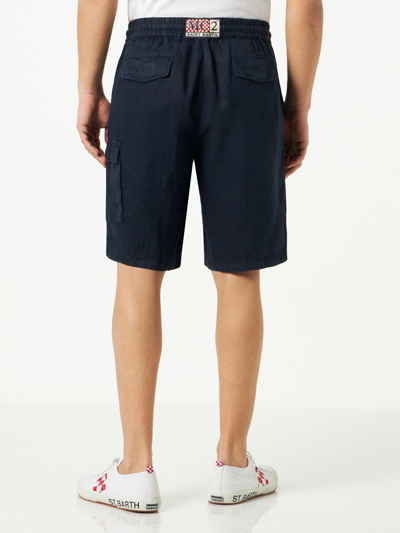 Mc2 Saint Barth Man Blue Linen Bermuda Shorts In Blue