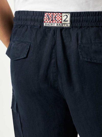 Mc2 Saint Barth Man Blue Linen Bermuda Shorts In Blue