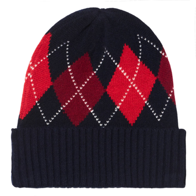 Mc2 Saint Barth Man Blue Beanie With Argyle Print In Blue