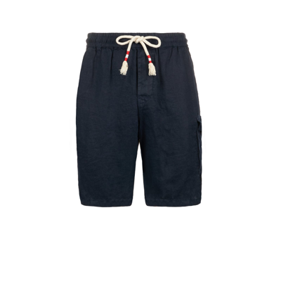 Mc2 Saint Barth Man Blue Linen Bermuda Shorts In Blue