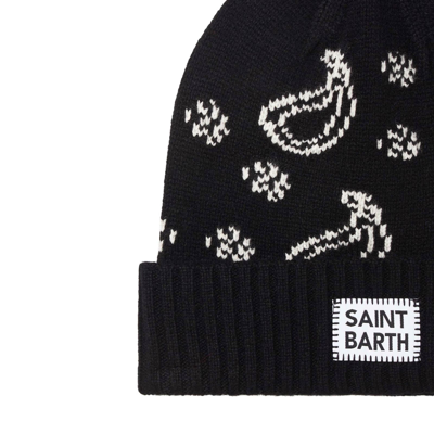 Mc2 Saint Barth Man Beanie With Bandanna Print In Black