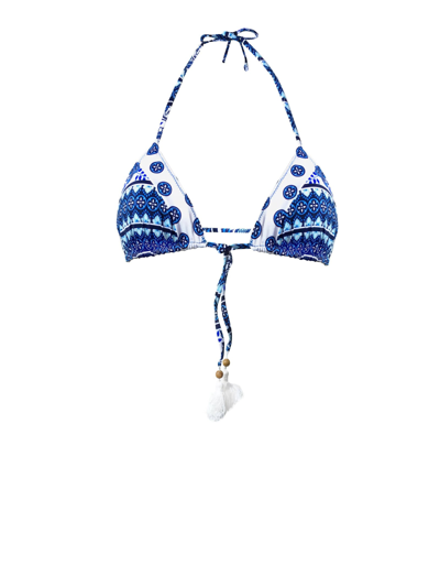 Mc2 Saint Barth Gipsy Print Triangle With Tassels In White