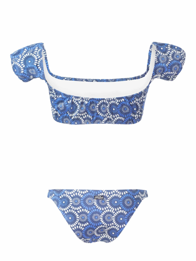 Mc2 Saint Barth Floral Denim Bandeau Bikini In Blue