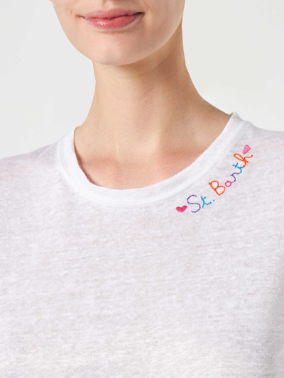 Mc2 Saint Barth Cotton T-shirt With Love St. Barth Embroidery In White