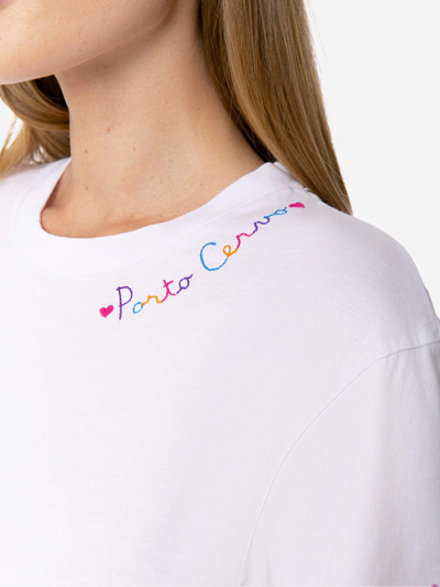 Shop Mc2 Saint Barth Cotton T-shirt With Love Porto Cervo Embroidery In White