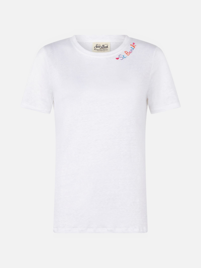Shop Mc2 Saint Barth Cotton T-shirt With Love St. Barth Embroidery In White