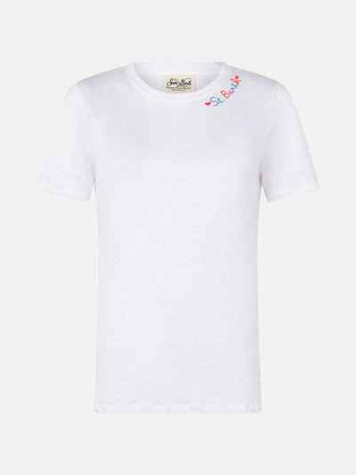 Mc2 Saint Barth Cotton T-shirt With Love St. Barth Embroidery In White