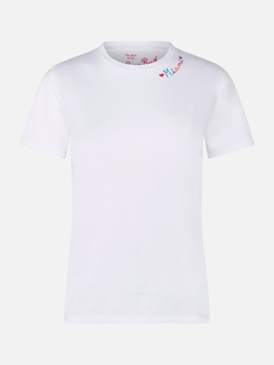 Shop Mc2 Saint Barth Cotton T-shirt With Love Miami Embroidery In White