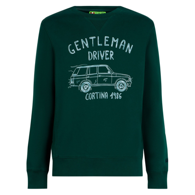 Mc2 Saint Barth Cotton Sweatshirt With Gentleman Cortina Writing In Green