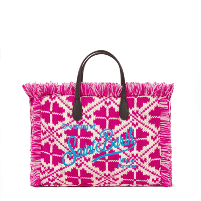 Shop Mc2 Saint Barth Colette Wooly Handbag With Fair Isle Pattern In Pink